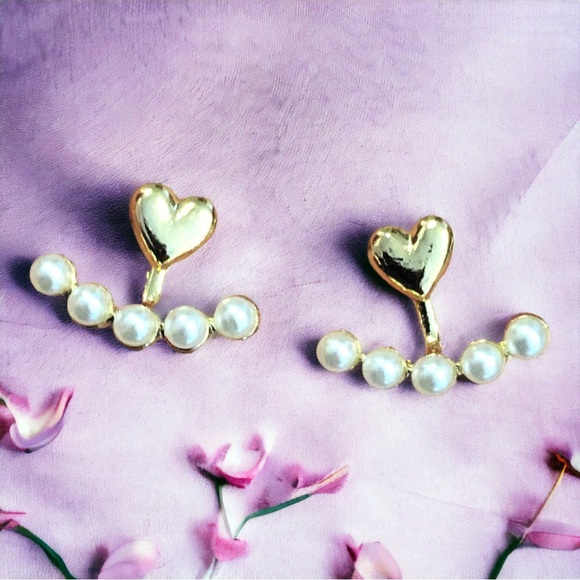 Gold Heart-shaped and Pearls Earrings - Picture 6 of 6